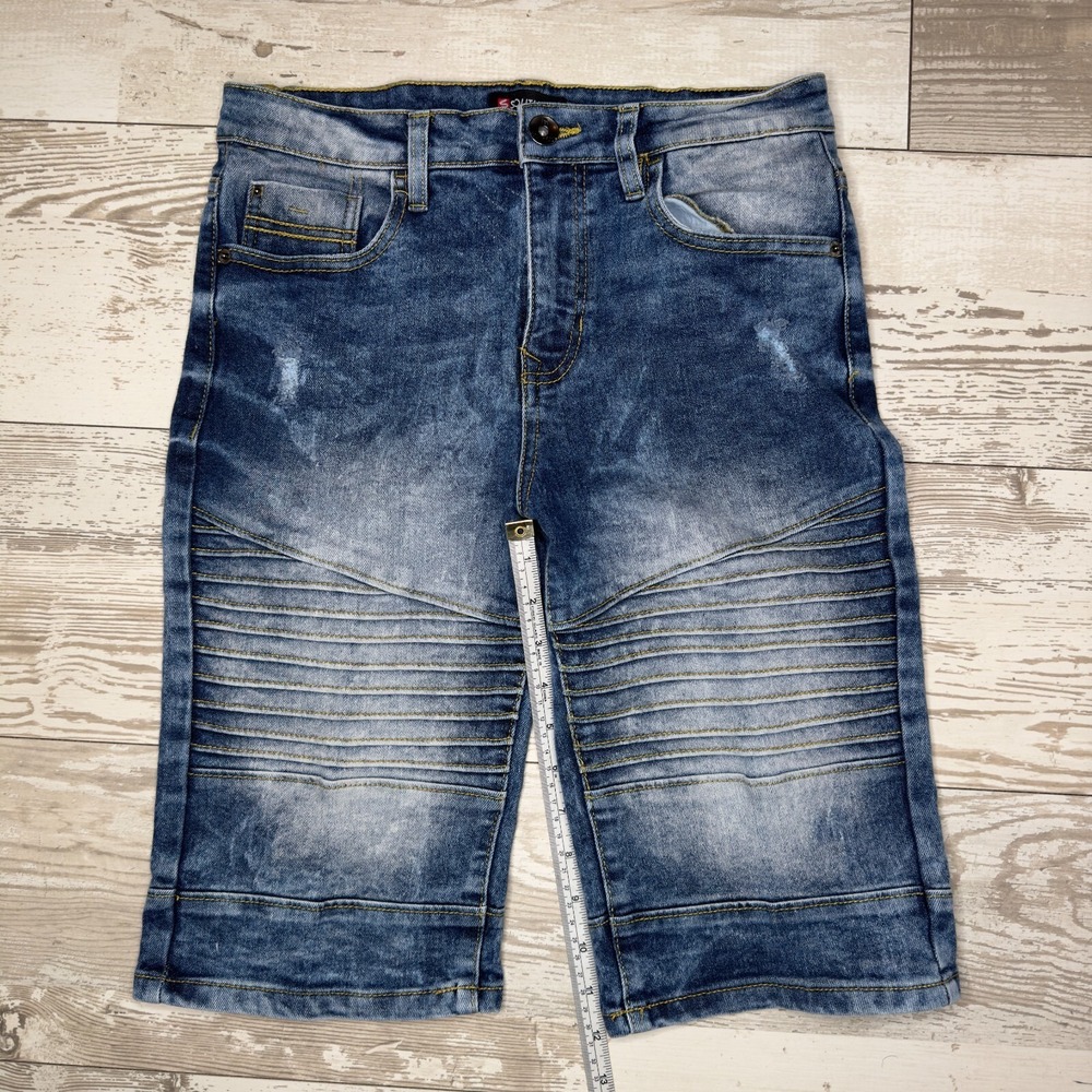 Southpole Shorts Boys 16 Blue Denim Distressed Casual Flat‎ Front Regular Fit - Picture 5 of 12